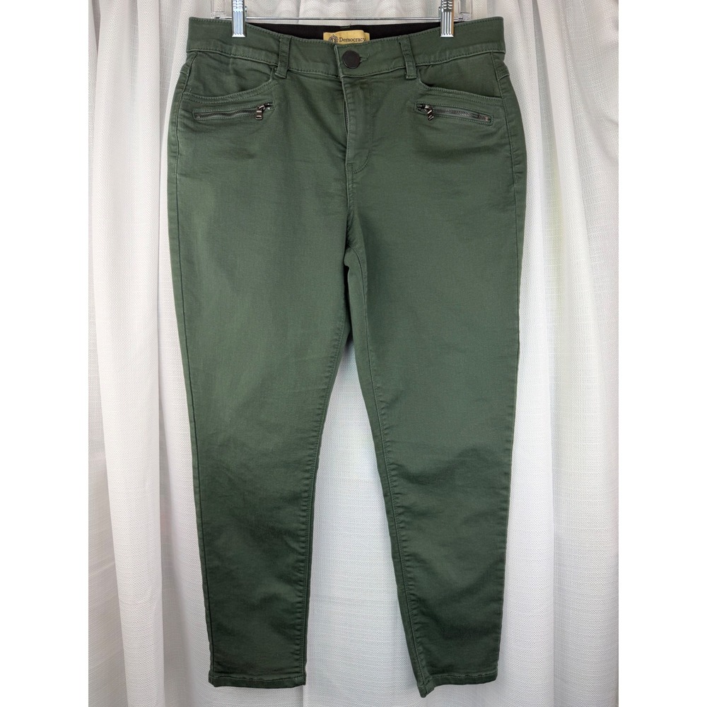 Democracy Ab Solution Skinny Pants Olive Green Zipper Pocket Trousers Size 12